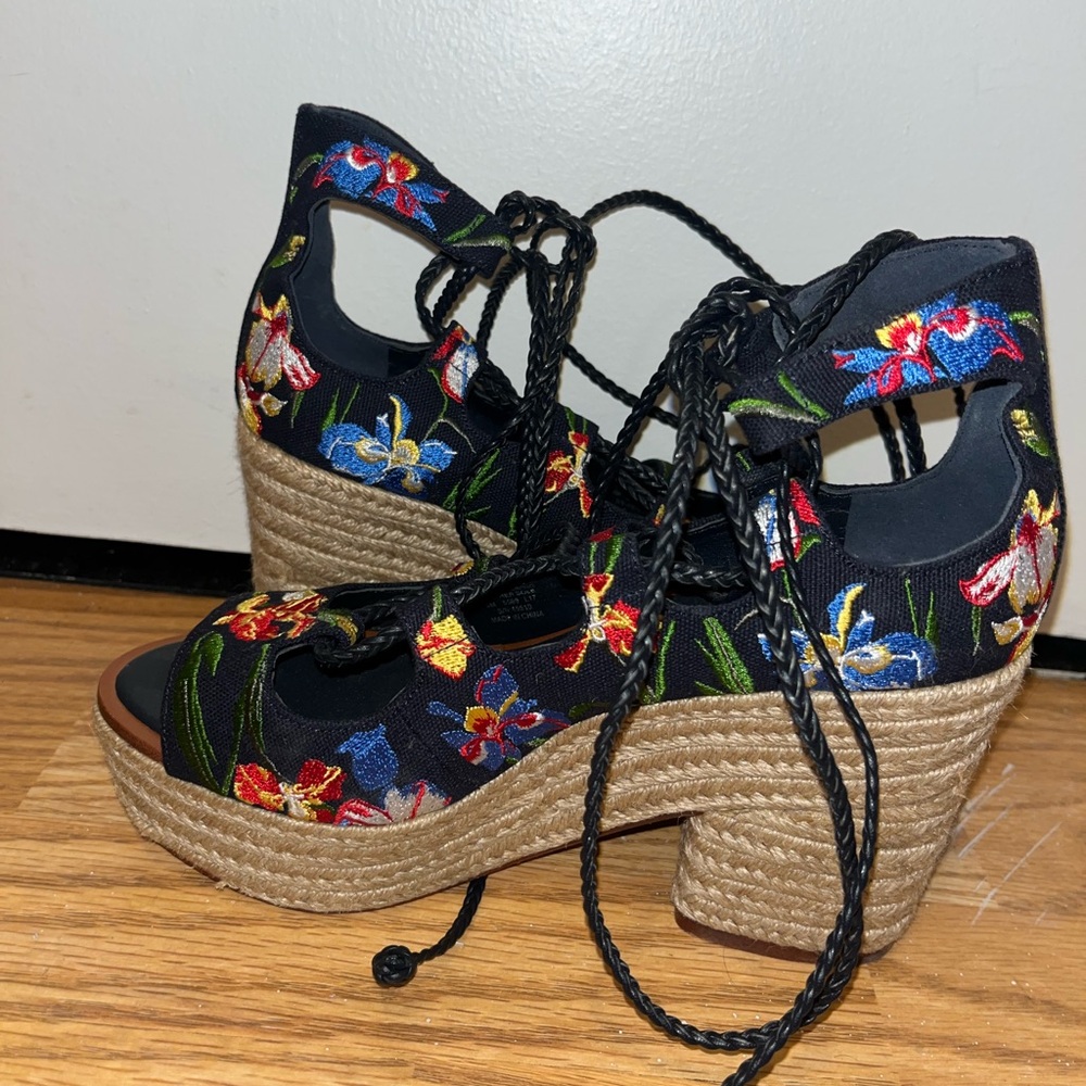 Tory Burch Floral Printed Espadrille Wedge Heel
